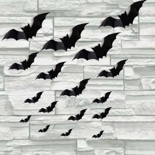 16Pcs Removable PVC 3D Bat Wall Stickers Home Halloween Party Decal Decorations Halloween Bats Design Waterproof Removable Home