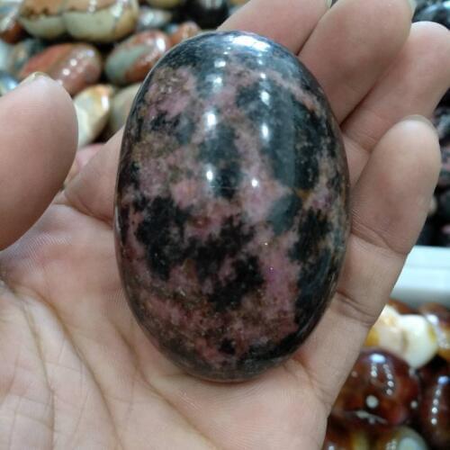 200g Natural plum blossom tourmaline Crystal Palm Tumbled Stone Healing Specimen Massage