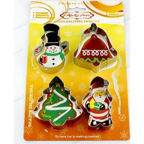 4pcs/set Christmas Cookie Cutter,Christmas Scenario Cutter Set Decoration Stainless Steel Biscuits Cutter Fondant Cake Moulds