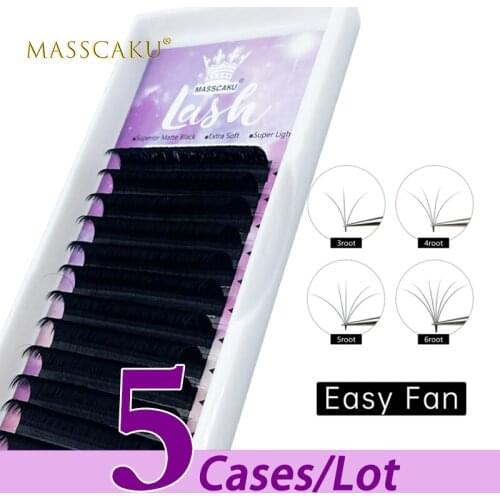 5case/lot MASSCAKU hot selling auto easy blooming fan premium c/d volume lash extension matte lash extension vendors easy fan