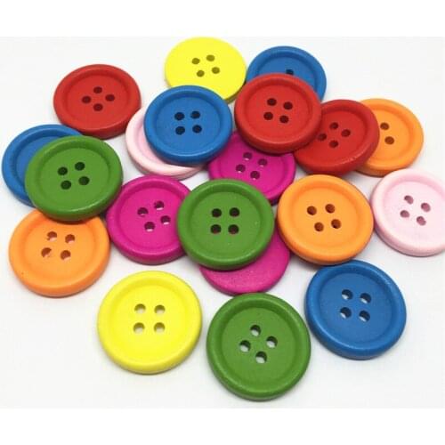 50pcs 20mm Mixed Round Wood 4 Holes Buttons Scrapbooking Sewing Accessories DIY Button Crafts