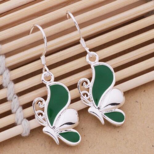 AE523 Hot sterling earrings , fashion jewelry , Green butterfly /cokalfra aymajpta silver color