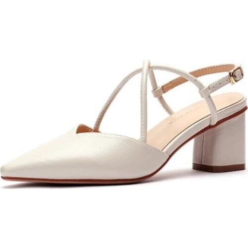 Women Sandals High Heel Gladiator Buckle Strap Fashion Shoes PU 6CM Thick High Heels Pointed Toe women shoes size 35-40 black