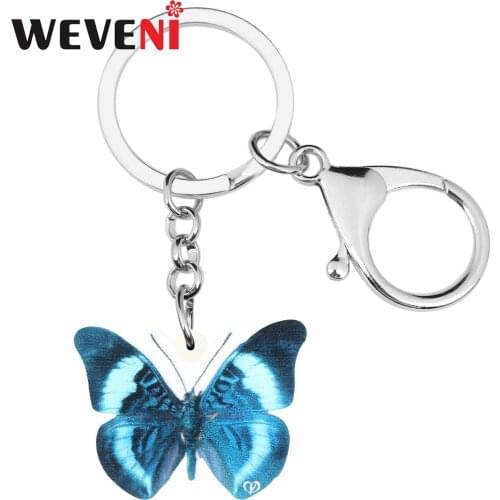WEVENI Acrylic Blue Morphidae Keychains Cute Insect Animal Keyring Jewelry For Women Kid Girl Trendy Festival Gift Car Accessory