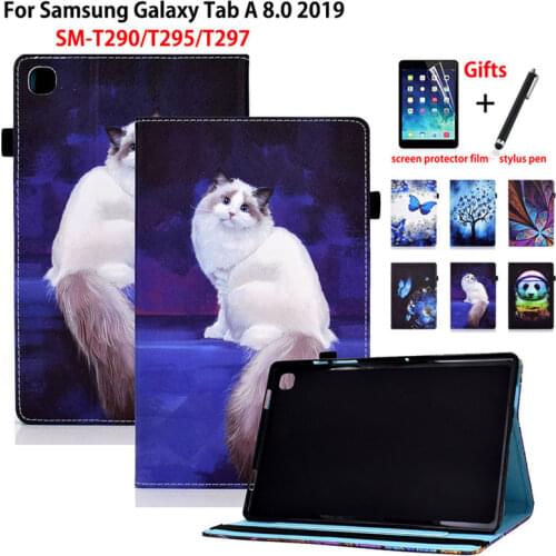 Cartoon Cat Case For Samsung galaxy Tab A 8.0 2019 SM-T290 SM-T295 T290 T295 T297 Cover Funda Protective Stand Coque +Gift