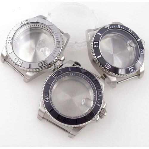 40mm 316L Sapphire Glass Diving Watch Case Fit for NH35 NH36 ETA 2824 ST2130 10BAR Cyclops Black/Silver Bezel