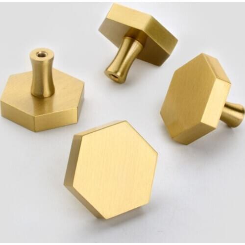 Brass Gold Cabinet Handle Antique Hexagonal Furniture Knobs Wardrobe Drawer Pulls Thick Handle Door Accessory Hardware