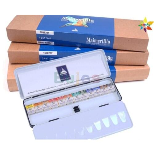 12/24/48 Solid Watercolor cake Paint artist Pigment Set Student adult Art Supply Artist Scholar Maimeriblu Italy import tin box