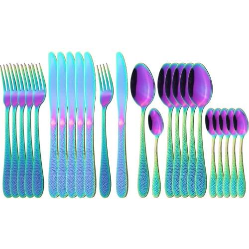 Rainbow Dinnerware Set Stainless Steel Knives Fork Spoons Cutlery Quality Dining Dinner Camping Western Kitchen Metal Tableware