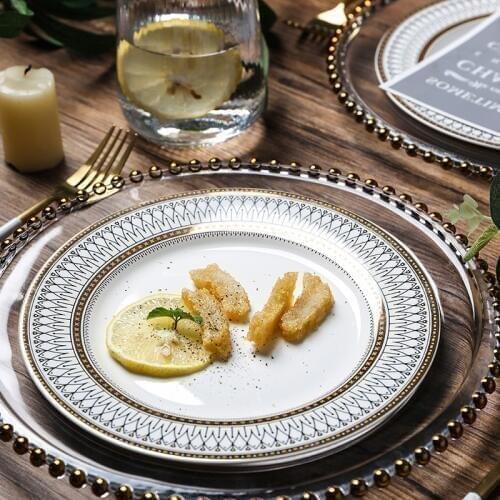 8/10 inch Luxury Gold inlay dinner plate accent plate dinnerware set Tableware