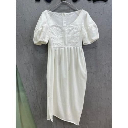 2021SS Summer Casual Women Puff Sleeve Asymmetrical Denim Dress For Female 2 Color Tutu