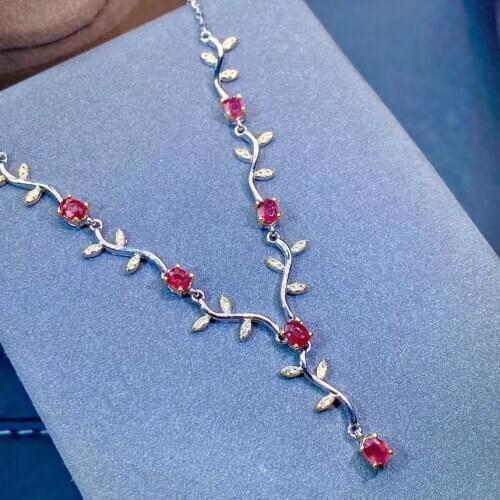 Simple Stylish Personality New Natural And Real Ruby Necklace Pendant S925 Sterling Silver