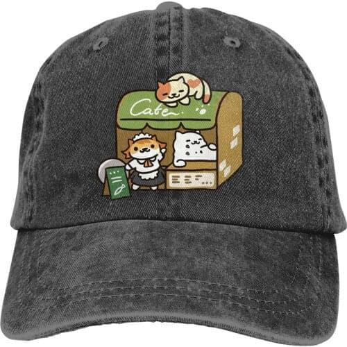 Adjustable Solid Color Baseball Cap Tubbs At The Cafe - Neko Atsume Washed Cotton Neko Atsume Kitty Collector Sports Woman Hat