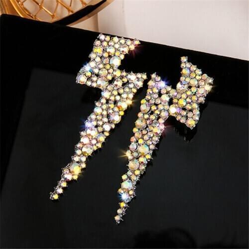 FYUAN Silver Color Lightning Rhinestone Drop Earrings for Women Geometric Dangle Earrings Statement Jewelry Gifts