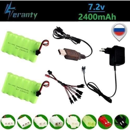 SM Plug) 7.2v 2400mah Battery + 7.2v Charger For Rc toy Car Tank Train Robots Boats Guns NIMH AA 7.2v Rechargeable Battery Pack