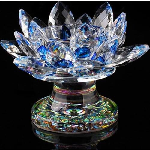 Glass Crystal Lotus Flowers Candle Tea Light Holder Buddhist Candlestick Ornaments Art Craft Table Decoration