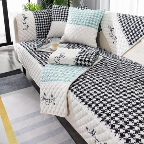 Nordic Plaid Fabric Sofa Covers 1/2/3 Seater Quilted Black and White Couch Cover Armchair Slipcovers Sofa Cushion Seat Cover
