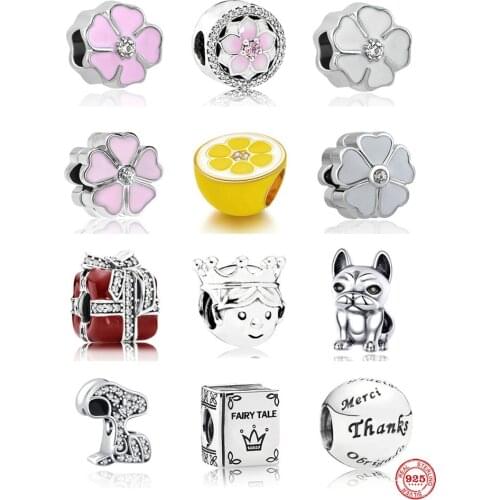 Summer New Dog Pink Flower Princess Diy Beads Fit Original Pandora Charms Silver 925 Sterling Bracelet Jewelry Women Acessories