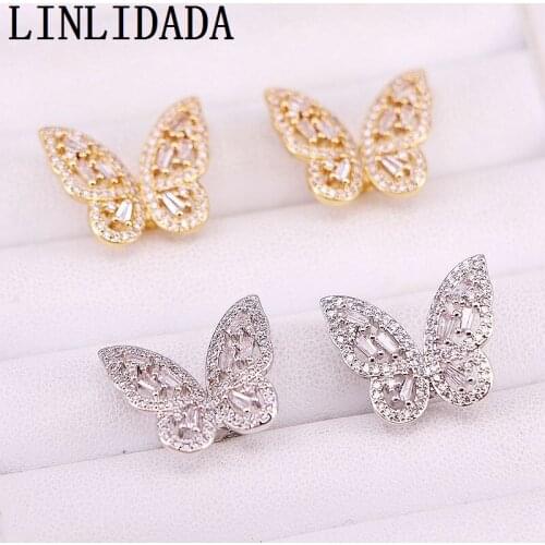 5Pairs New Charms Fashion Gold/Silver Color Micro Pave CZ Butterfly Stud Earring For Women Earring Zirconia Jewelry