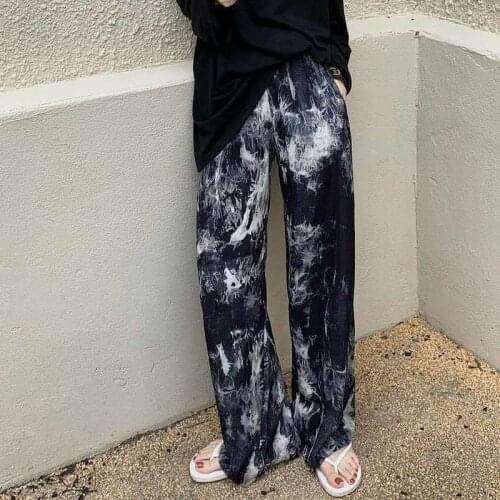 Korean Natural Waist Tie-dye Wide-leg Pants Women 2021 Summer Female New Loose Thin Solid Trousers Fashion Streetwear Women