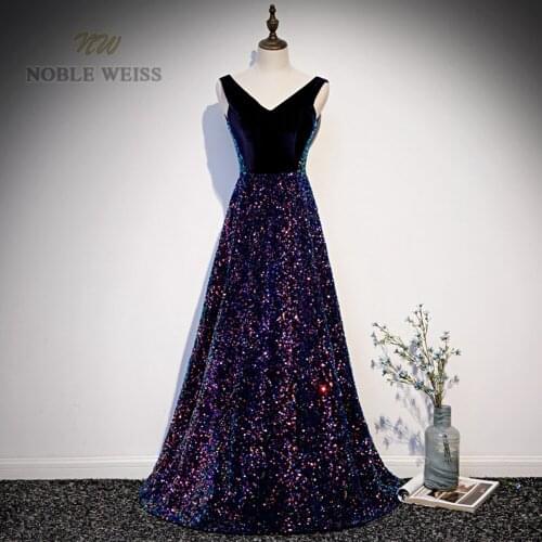 Evening Dresses V-Neck Floor-Length Dresses Woman Party Night Sequined Prom Dresses
