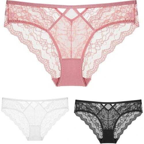 Plus Size 3 Piece Set Womens Panties Sexy Lace Thin Comfortable Breathable Low Rise Hip Up Briefs Set For Femme
