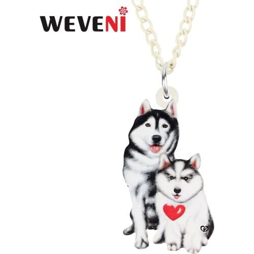 WEVENI Mothers Day Acrylic Sweet Husky Baby Dogs Necklace Pendant Fashion Chain Unique Charms Gift Party Jewelry For Women Girl