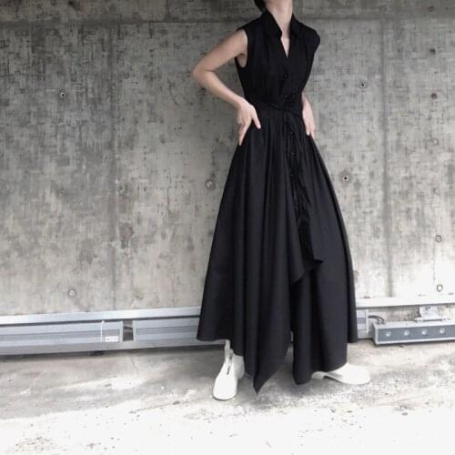 White Shirt Dress 2021 Long Dark Wind Mid-Calf Dress Irregular Sleeveless Platycodon Grandiflorum Dress Summer