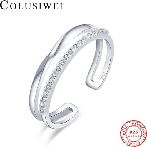 Colusiwei Dazzling Princess 925 Sterling Silver Clear Cubic Zirconia Adjustable Ring for Women Wedding Finger Rings Jewelry