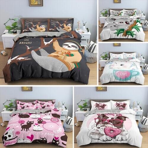 Animal Pattern Duvet Cover Sets Sloth Cat Bedding Set Pillowcase Set Single/Twin/Queen/King Size For Kids Bedclothes Bed Linen