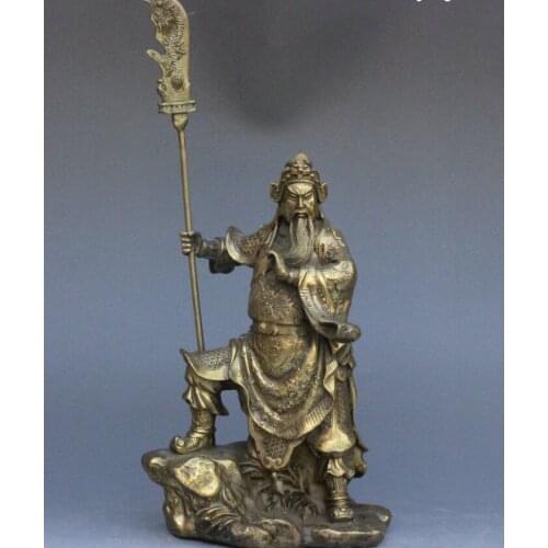 Zhmui8800283934+++10" Folk chinese brass dragon Warrior guangong guanyu Generals Hold Sword statue