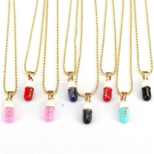 10Pcs, New Arrival Fashion Jewelry Pill Necklace Capsules Enamel Pendant Beaded Copper Necklace