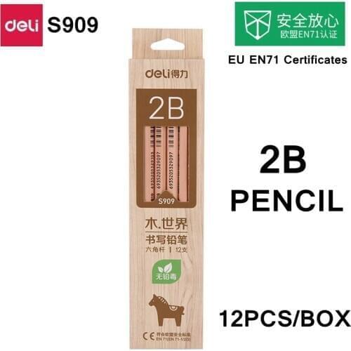 12PCS/BOX Deli Wood pencil HB 2B Pencil European EN 71 certificated Brass wood pencil S905 S909 S910 S935 S936 Wholesale