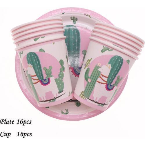 16pcs/lot Cartoon Alpaca party theme paper plate napkins cup Disposable tableware for baby shower party decoration