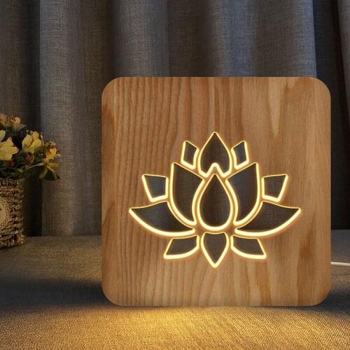 2021 Wooden 3D lotus Sculpture Luminaria Statue For Home bedroom Decorative lotus flower Art Collection Sculpture