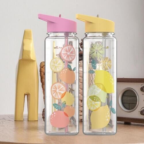 720ml Outdoor Summer Fruit Department Sports Pineapple Lemon Fruit Drinking Straw Plastic Water Juice Bottle Cup For Girls