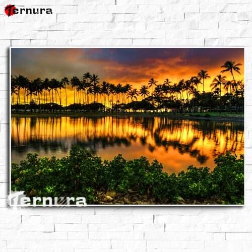 Diy Diamond Painting Sunset coconut tree silhouette Diamond Embroidery Full square round drill Diamond Mosaic kits decor salon