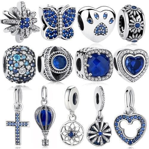 ELESHE 925 Sterling Silver Blue Crystal Eyes Heart Bead Flower Minnie Hamsa Hand Charms Fit Charm Silver 925 Original Bracelet