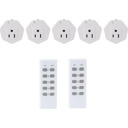 ESPLENTY Wireless Remote Control Socket Smart Home Remote Control Plug Set （5 Electrical Outlets + 2 Remote