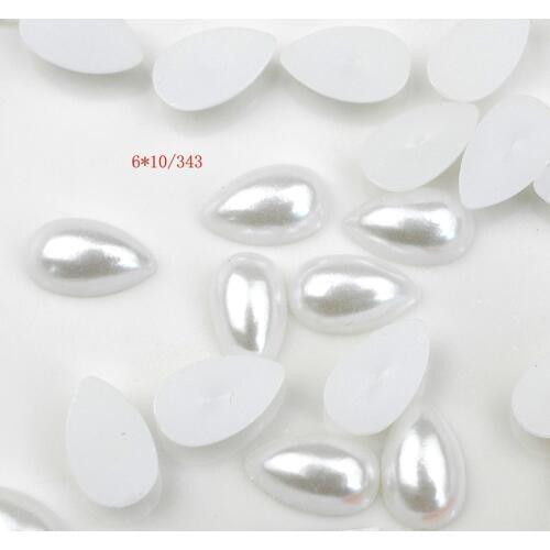 FLTMRH 50pcs 6mm*10mm half Water Drop ABS Half Pearls Beads Scrapbook For DIY Garment Phone Nail Art Acce.es 48pcs/lot