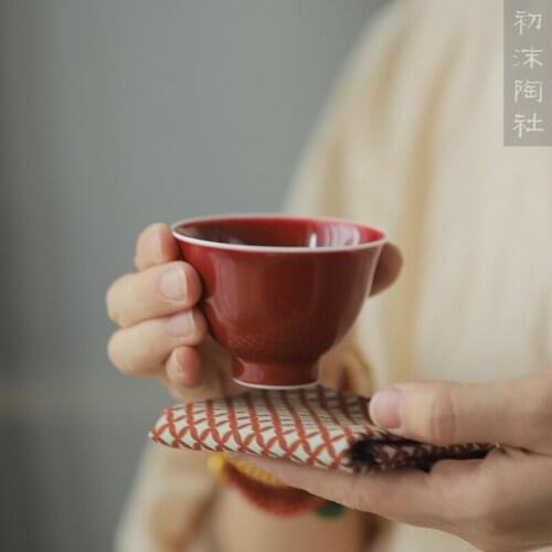 ★of jingdezhen undressed ore ji red glaze teacup offering red glaze color master cup sample tea cup kung fu tea cups