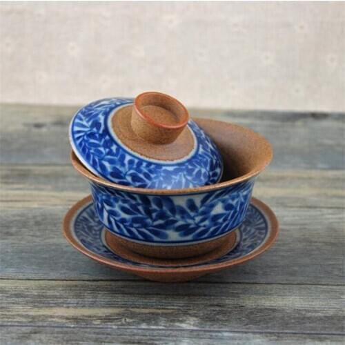 150ML Sancai Tureen Ceramic Kung Fu Tea Creative Crane Home Queen Cup Tea Bowl Sopera De Ceramica Gaiwan Coarse Pottery Tea Set