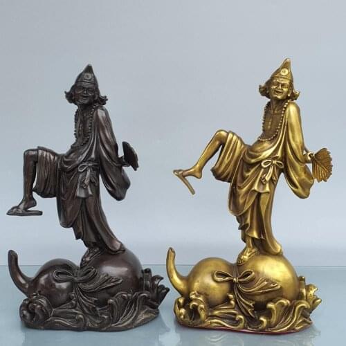 10" Chinese Seikos Bronze Jigong Buddha Statue Living Buddha statue Take a fan Southern Song Dynasty Monk Help the world