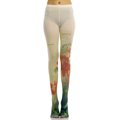 Fashion Sexy Designs Flower Digital Print Lotus Tights Womens Pantyhose Ladies Thick Soft Stockings