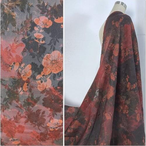 Lace Translucent Heavy Silk Cheongsam Fabric Jacquard Flower Luo Xiangyun Yarn Peach Blossom Red Tone
