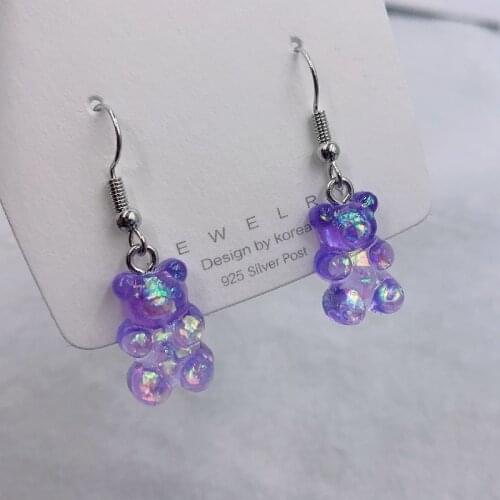 Fashion Simple Cute Colorful Acrylic Animal Bear Dangle Earrings for Girls Women Children Birthday Gift Lovely Jewelry