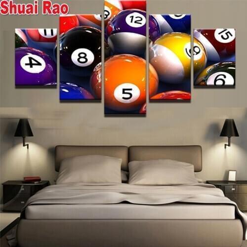 5 piece Beautiful Color Billiard diamond painting Cross stitch kit full drills square diamond mosaic sale embroidery fantasy art