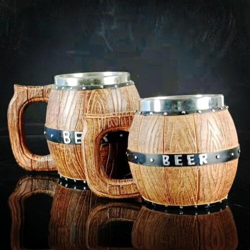 German Stainless Steel Wooden Barrel Beer Mug Creative Large-Capacity Draft Beer Barrel Mug Bar Personality Drinking Cup