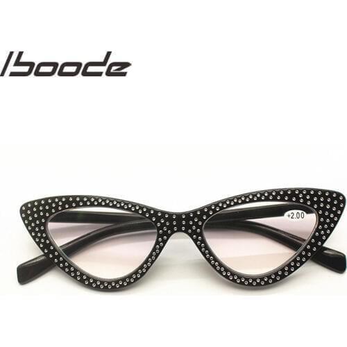 IBOODE Cat Eye Reading Glasses Women Men Presbyopic Eyeglasses Female Male Hyperopia Eyewear Fashion Spectacles With Rhinestone