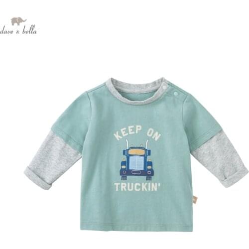 DBA18781 dave bella autumn baby boys casual cartoon letter print patchwork T-shirt children tops kids boy fashion tees